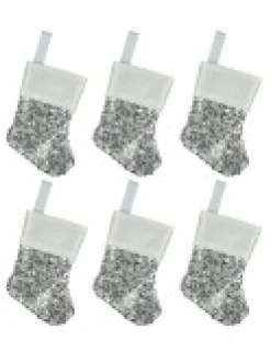 New Christmas Warehouse Mini Silver Sequin Christmas Stocking Hanging Decorations - 6 X 15Cm