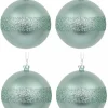 Shop Christmas Warehouse Mint Pearl Green Christmas Baubles With Laser Glitter Band - 4 X 80Mm
