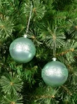 Shop Christmas Warehouse Mint Pearl Green Christmas Baubles With Laser Glitter Band - 4 X 80Mm