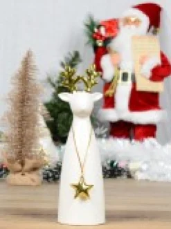Flash Sale Christmas Warehouse Modern Chic Look Gloss Reindeer Ceramic Christmas Ornament - 16Cm