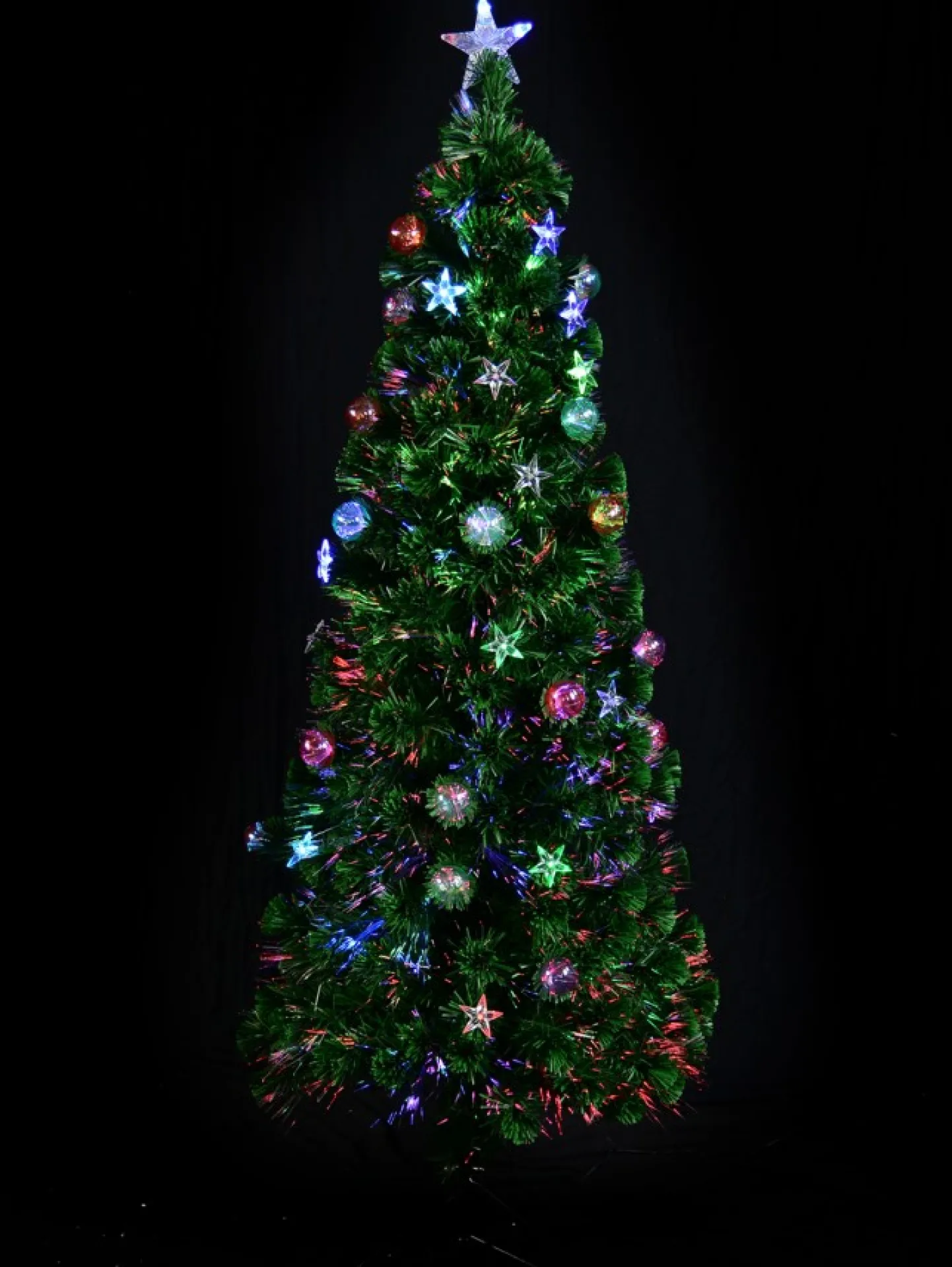 Best Sale Christmas Warehouse Multi Colour Fibre Optic Christmas Tree With Baubles, Led Stars & 90 Tips - 90Cm