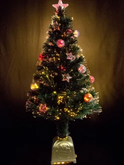 New Christmas Warehouse Multi Colour Fibre Optic Christmas Tree With Baubles, Stars & 150 Tips - 1.2M