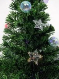 Online Christmas Warehouse Multi Colour Fibre Optic Christmas Tree With Baubles, Stars & 100 Tips - 90Cm