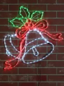 Store Christmas Warehouse Multi Colour Led Christmas Bells & Mistletoe Rope Light Silhouette - 83Cm