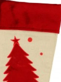 New Christmas Warehouse Natural Burlap With Merry Christmas & Tree Design Christmas Stocking - 42Cm