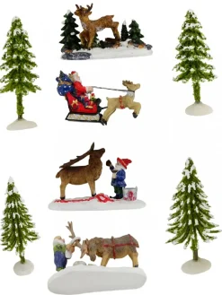 Hot Christmas Warehouse North Pole Santa, Reindeer & Elves Christmas Village Figurines - 8 Piece Set