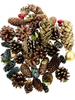 Cheap Christmas Warehouse Pine Cones, Stars, Berries & Leaves Assorted Christmas Decoration Mix - 300G