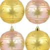 Best Christmas Warehouse Pink & Gold Christmas Baubles With Gold Glitter Stars & Swirls - 4 X 80Mm