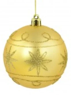 Best Christmas Warehouse Pink & Gold Christmas Baubles With Gold Glitter Stars & Swirls - 4 X 80Mm