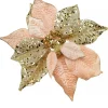 Shop Christmas Warehouse Pink & Gold Two Petal Style Poinsettia Decorative Christmas Flower Pick - 28Cm