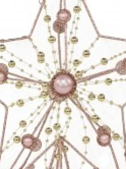 Clearance Christmas Warehouse Pink Glittered 3D Star With String Beads & Pearls Tree Topper Decoration - 33Cm