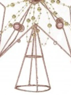 Clearance Christmas Warehouse Pink Glittered 3D Star With String Beads & Pearls Tree Topper Decoration - 33Cm
