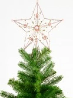 Clearance Christmas Warehouse Pink Glittered 3D Star With String Beads & Pearls Tree Topper Decoration - 33Cm