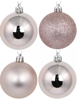 Hot Christmas Warehouse Pink Glittered, Matte & Metallic Christmas Bauble Decorations - 12 X 60Mm