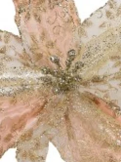 Shop Christmas Warehouse Pink Glittered Mesh & Fabric Leaf Poinsettia Christmas Flower Pick - 23Cm