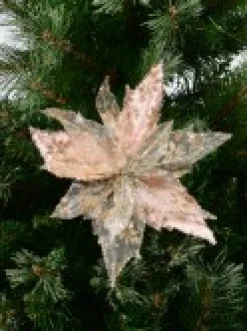 Shop Christmas Warehouse Pink Glittered Mesh & Fabric Leaf Poinsettia Christmas Flower Pick - 23Cm