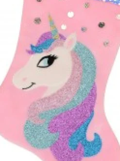 Shop Christmas Warehouse Pink Velvet With Fabulous Unicorn & Mane Applique Christmas Stocking - 48Cm