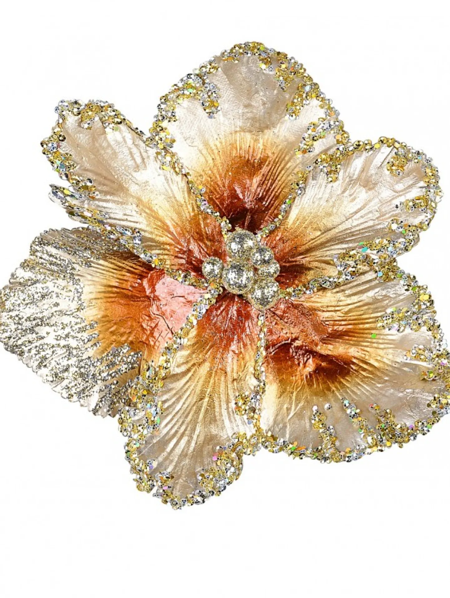 Hot Christmas Warehouse Platinum & Brown With Sequins Tulip Decorative Christmas Flower Pick - 20Cm