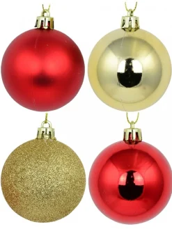 Shop Christmas Warehouse Red & Gold Metallic, Matte & Glitter Christmas Baubles - 12 X 60Mm