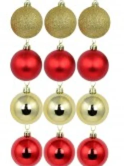 Shop Christmas Warehouse Red & Gold Metallic, Matte & Glitter Christmas Baubles - 12 X 60Mm