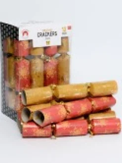 Sale Christmas Warehouse Red & Gold With Snowflakes Pattern Christmas Cracker Bon Bons - 12 X 30Cm