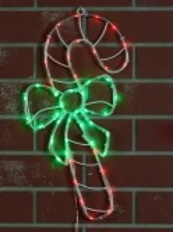 Best Sale Christmas Warehouse Red & Green Led Candy Cane With Bow Noodle Rope Light Silhouette - 52Cm