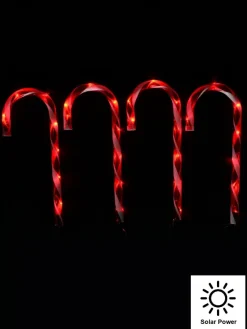 Hot Christmas Warehouse Red & White Stripe Led Candy Cane Solar Powered Path Lights - 4 X 43Cm