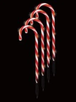 Hot Christmas Warehouse Red & White Stripe Led Candy Cane Solar Powered Path Lights - 4 X 43Cm