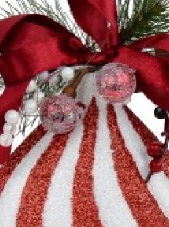 Outlet Christmas Warehouse Red & White Swirl Pattern Onion Shape Christmas Hanging Decoration - 30Cm