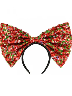 Sale Christmas Warehouse Red Christmas Bow Headband With Three Colour Sequins - One Size Fits Most