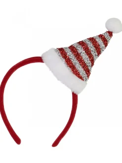 Outlet Christmas Warehouse Red Christmas Headband With Red & Silver Santa Hat - One Size Fits Most