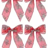 Best Sale Christmas Warehouse Red Christmas Tree Bow Decorations With Silver Glitter Snowflakes - 6 X 12Cm