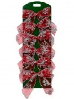 Best Sale Christmas Warehouse Red Christmas Tree Bow Decorations With Silver Glitter Snowflakes - 6 X 12Cm