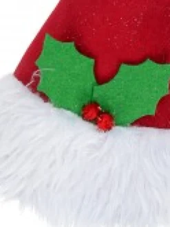 Best Christmas Warehouse Red 3D Santa Hat With Holly & Fur Brim Christmas Tree Top Decoration - 40Cm