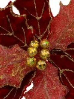 Hot Christmas Warehouse Red Glitter Felt Two Petal Style Poinsettia Christmas Flower Pick - 28Cm
