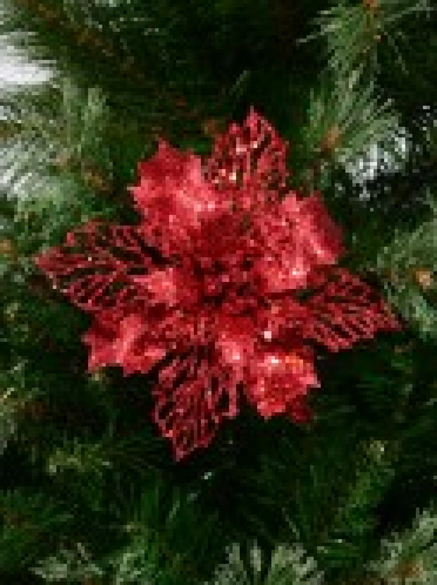 Online Christmas Warehouse Red Glitter Petal & Leaf Poinsettia Decorative Christmas Flower Pick - 18Cm
