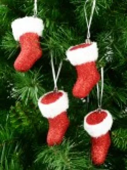 Online Christmas Warehouse Red Glitter With White Cuff Christmas Stocking Hanging Decoration - 4 X 10Cm