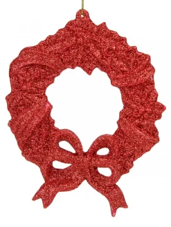 Cheap Christmas Warehouse Red Glitter Wreath With Bow Christmas Tree Hanging Decoration - 12Cm