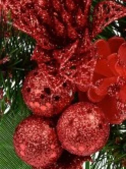 Flash Sale Christmas Warehouse Red Glittered Berry, Holly & Assorted Decorations Christmas Foliage Pick - 17Cm