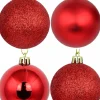 Best Christmas Warehouse Red Glittered, Matte & Metallic Christmas Bauble Decorations - 12 X 60Mm