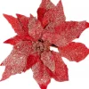 Sale Christmas Warehouse Red Glittered Velvet Poinsettia Decorative Christmas Flower Pick - 28Cm