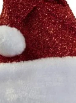 Hot Christmas Warehouse Red Glittered With Fluffy White Trim Traditional Santa Hat - One Size Fits Most