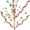 Sale Christmas Warehouse Red, Green & Gold Glitter Balls & Curls Decorative Christmas Spray Stem - 72Cm