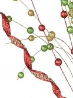 Sale Christmas Warehouse Red, Green & Gold Glitter Balls & Curls Decorative Christmas Spray Stem - 72Cm
