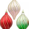 Shop Christmas Warehouse Red, Green & Pink Gradated Onion Baubles With Gold Stripes - 3 X 14Cm