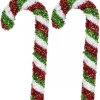 Best Christmas Warehouse Red, Green & White Stripe Tinsel Candy Cane Hanging Decoration - 4 X 24Cm
