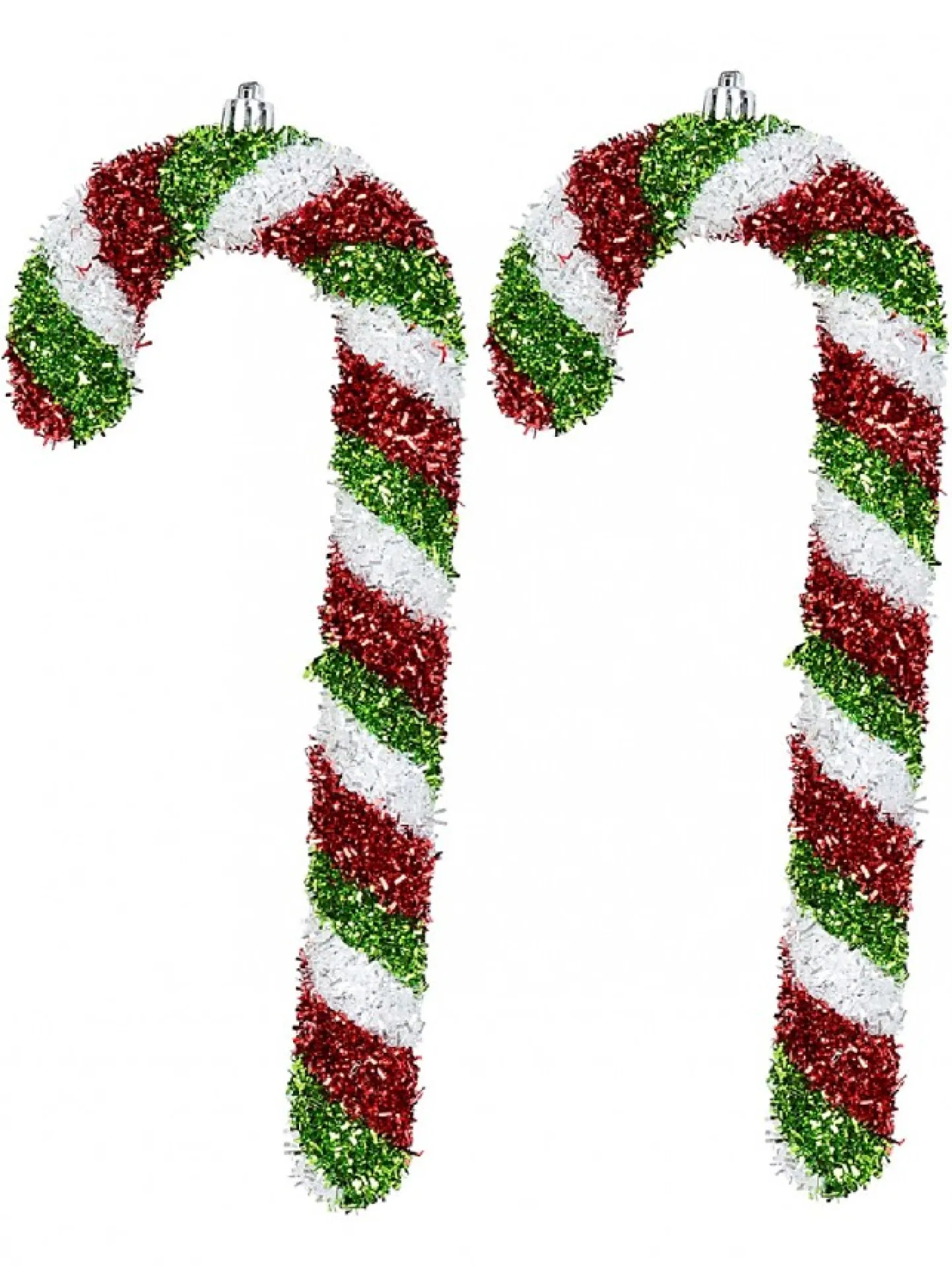 Best Christmas Warehouse Red, Green & White Stripe Tinsel Candy Cane Hanging Decoration - 4 X 24Cm