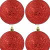 Best Christmas Warehouse Red Metallic Sequins & Glitter Coated Christmas Bauble Decorations - 4 X 80Mm