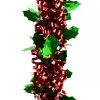 Online Christmas Warehouse Red Ribbon Look & Green Holly Leaf Christmas Tinsel Garland - 2.7M