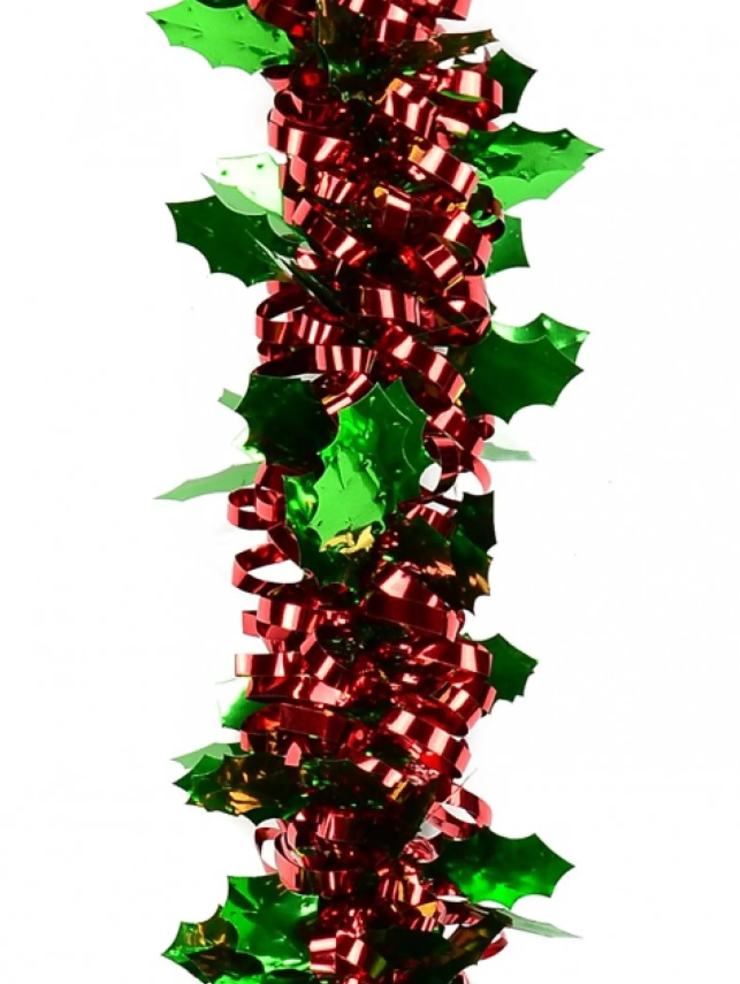 Online Christmas Warehouse Red Ribbon Look & Green Holly Leaf Christmas Tinsel Garland - 2.7M